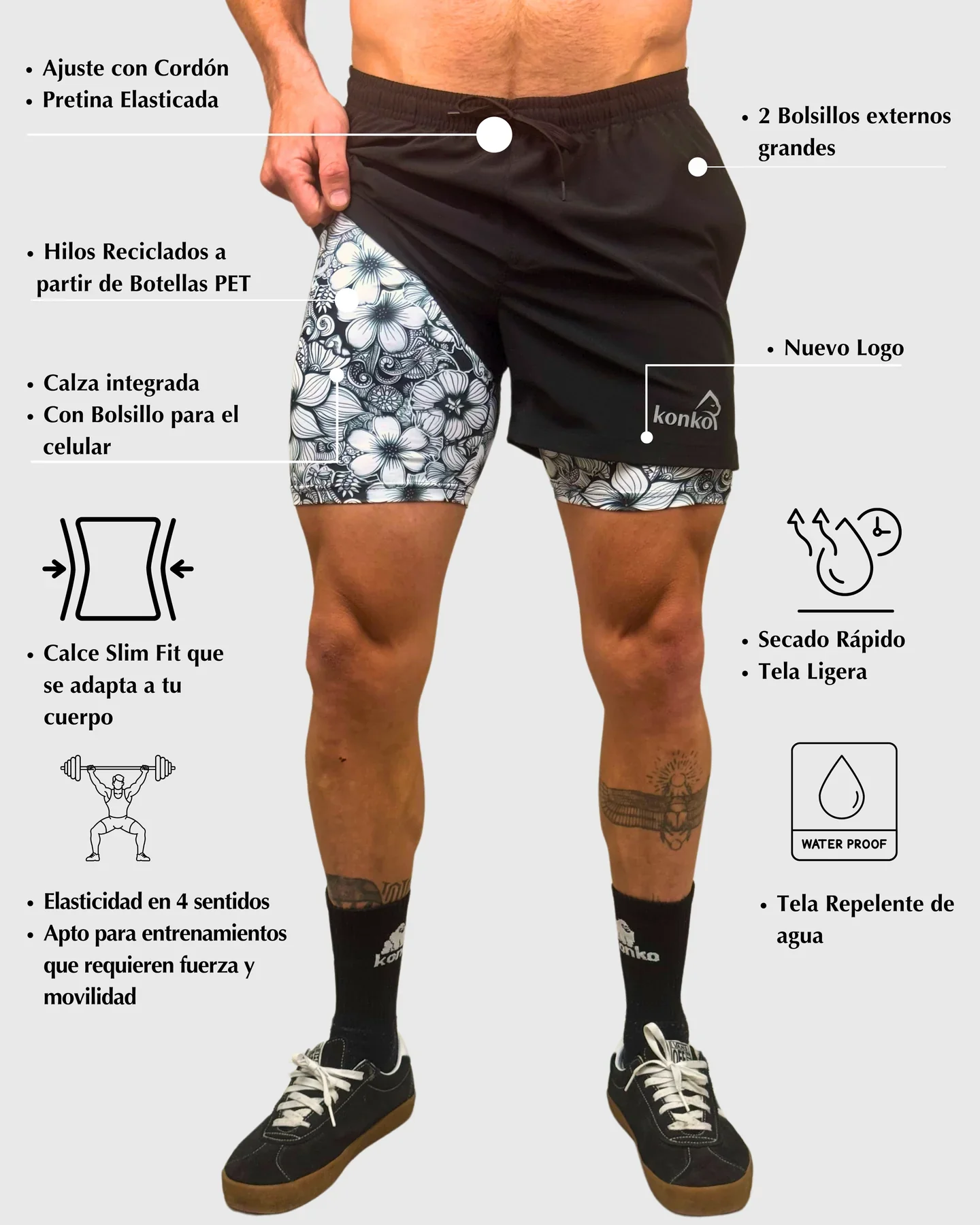 Eco Short KONKO 2 en 1 Black Out - Imagen 6