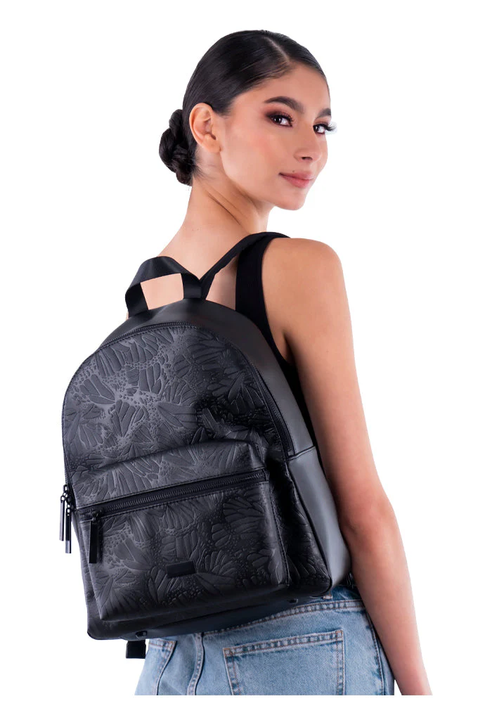Backpack Nuuk Herraje Negro Grabado Mariposa Negro - Imagen 3