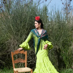 Vestido Flamenca Modelo Cordobesa Lima lunar Verde