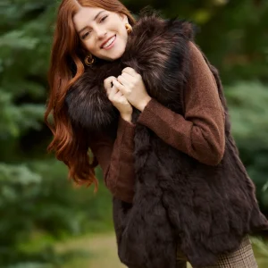 Chaleco Piel Natural Marrón Cuello