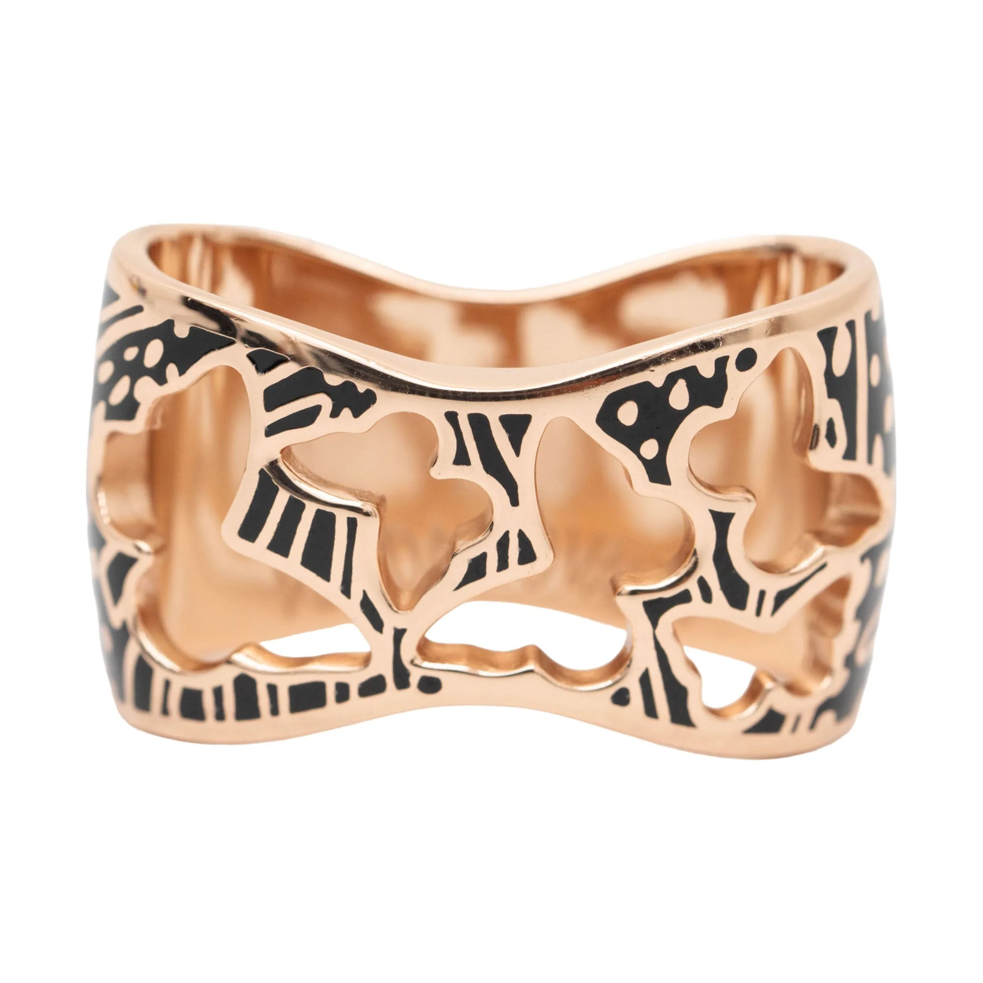 Pasamascada Anillo Mariposa Baño Oro Rosa Esmalte Negro