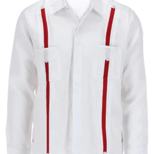 Guayabera con Franjas Campos Rojo