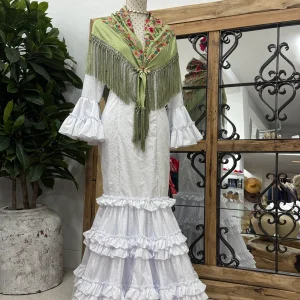 Vestido Flamenca Perforado Blanco Granada T.36 y T.44