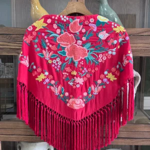 Mantoncillo Bordado en Seda Mate Rojo