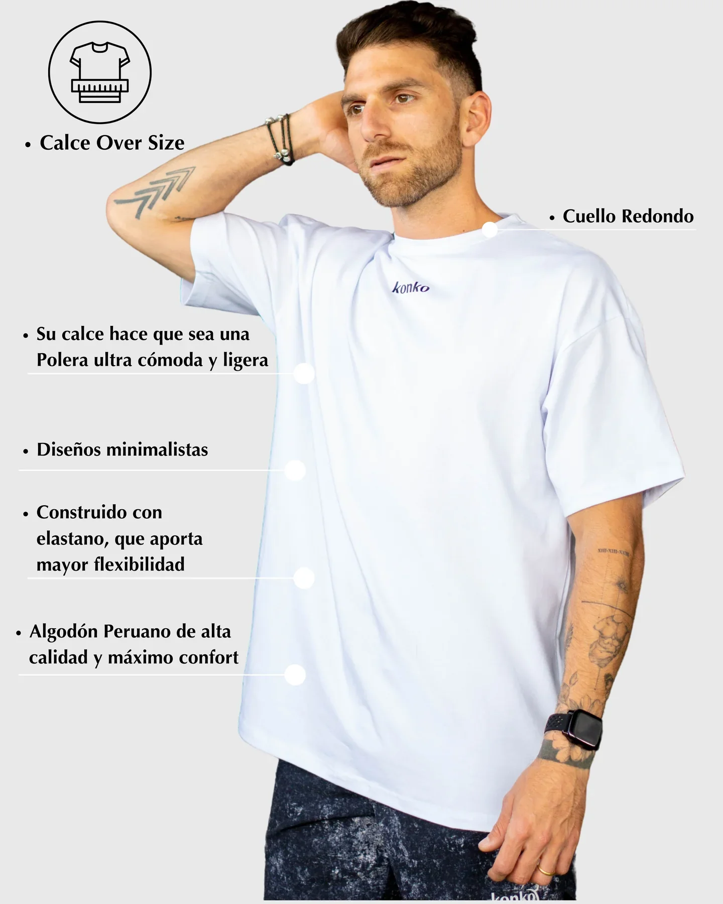 Polera Over Size Flex Cotton Blanca - Imagen 3