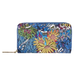 Cartera Grande Saffiano Herbolaria Flores Azul/Rosa