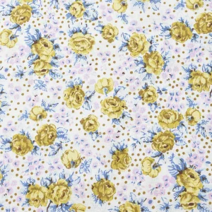 Tejido Popelín Rosas Mostaza