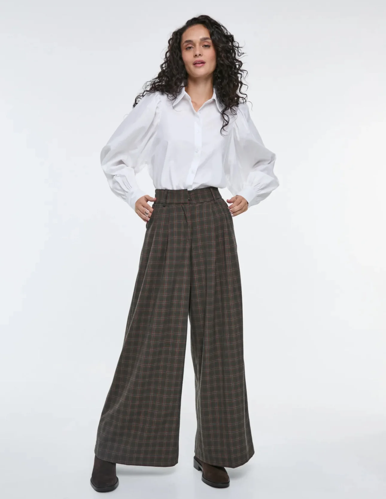 Pantal贸n Palazo Cuadros Azul - Imagen 3