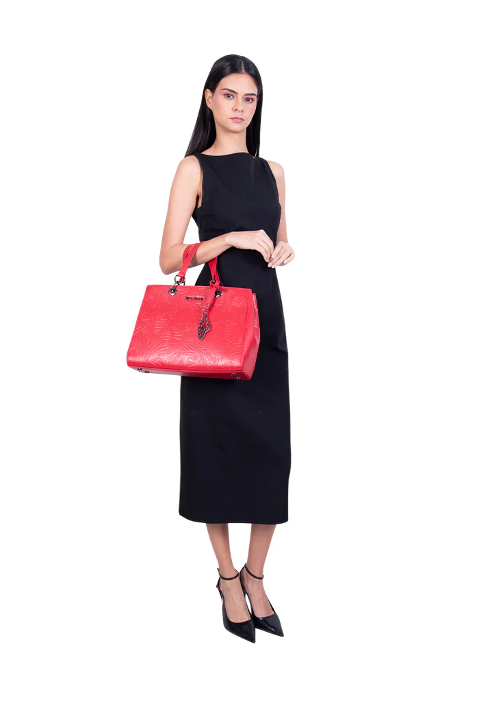 Bolsa Kaxan Piel Herraje Negro Grabado Mariposa - Imagen 6