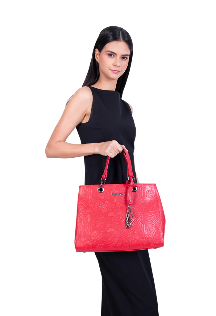 Bolsa Kaxan Piel Herraje Negro Grabado Mariposa - Imagen 8