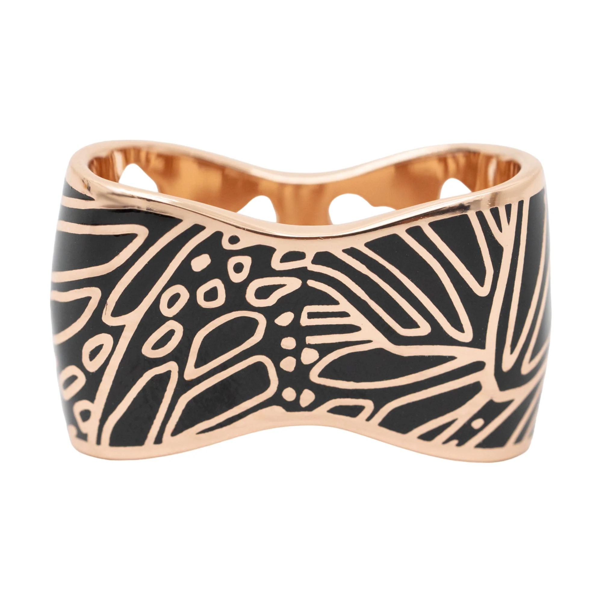 Pasamascada Anillo Mariposa Baño Oro Rosa Esmalte Negro - Imagen 3