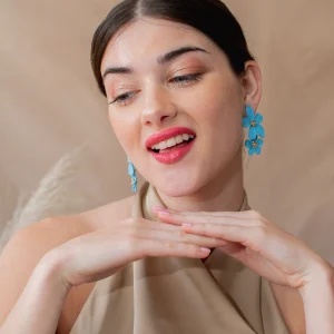 Pendiente Flores Azul