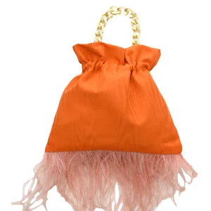 Bombonera Muare Naranja Plumas Coral