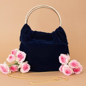 Bolso Bambú Terciopelo Azul Marino Azul Marino