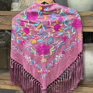 Mantoncillo Bordado en Seda Rosa Empolvado